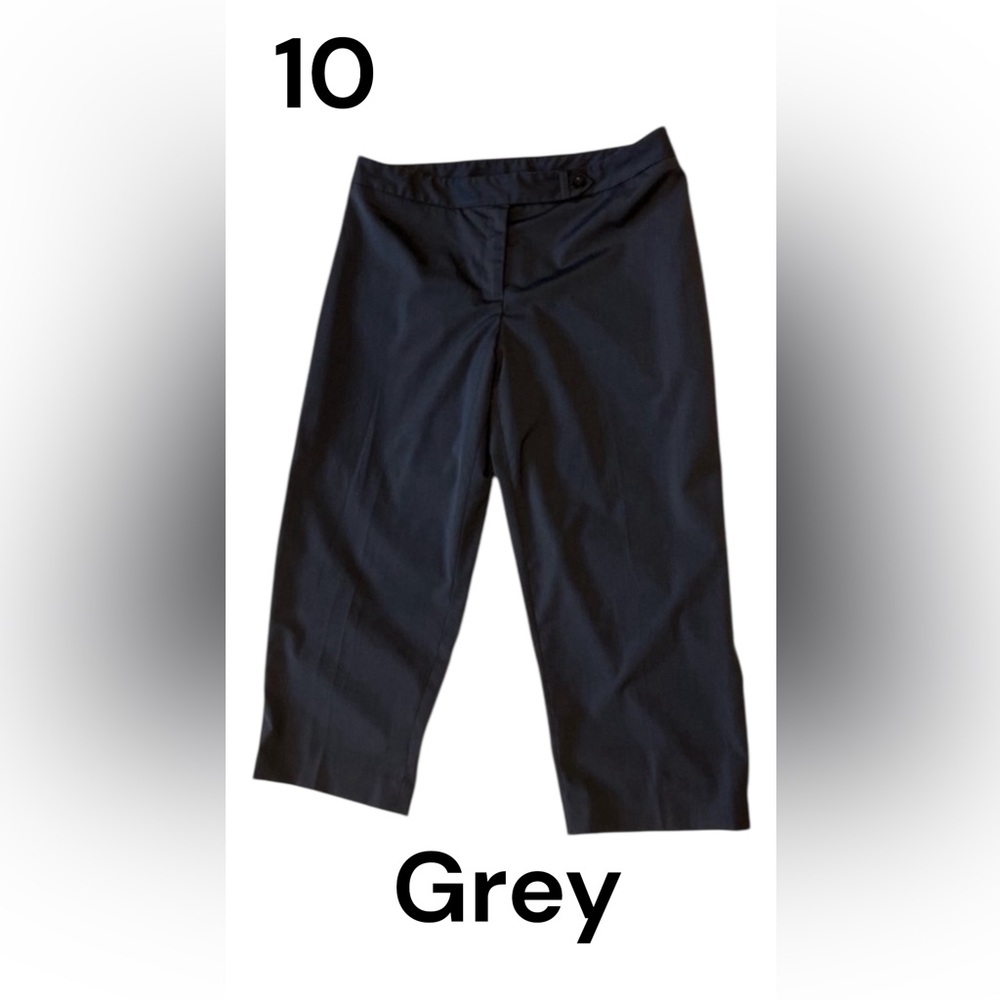 NINE WEST Capri Pants Size 10 Slate Gray Slight Stretch Zip Up Golf